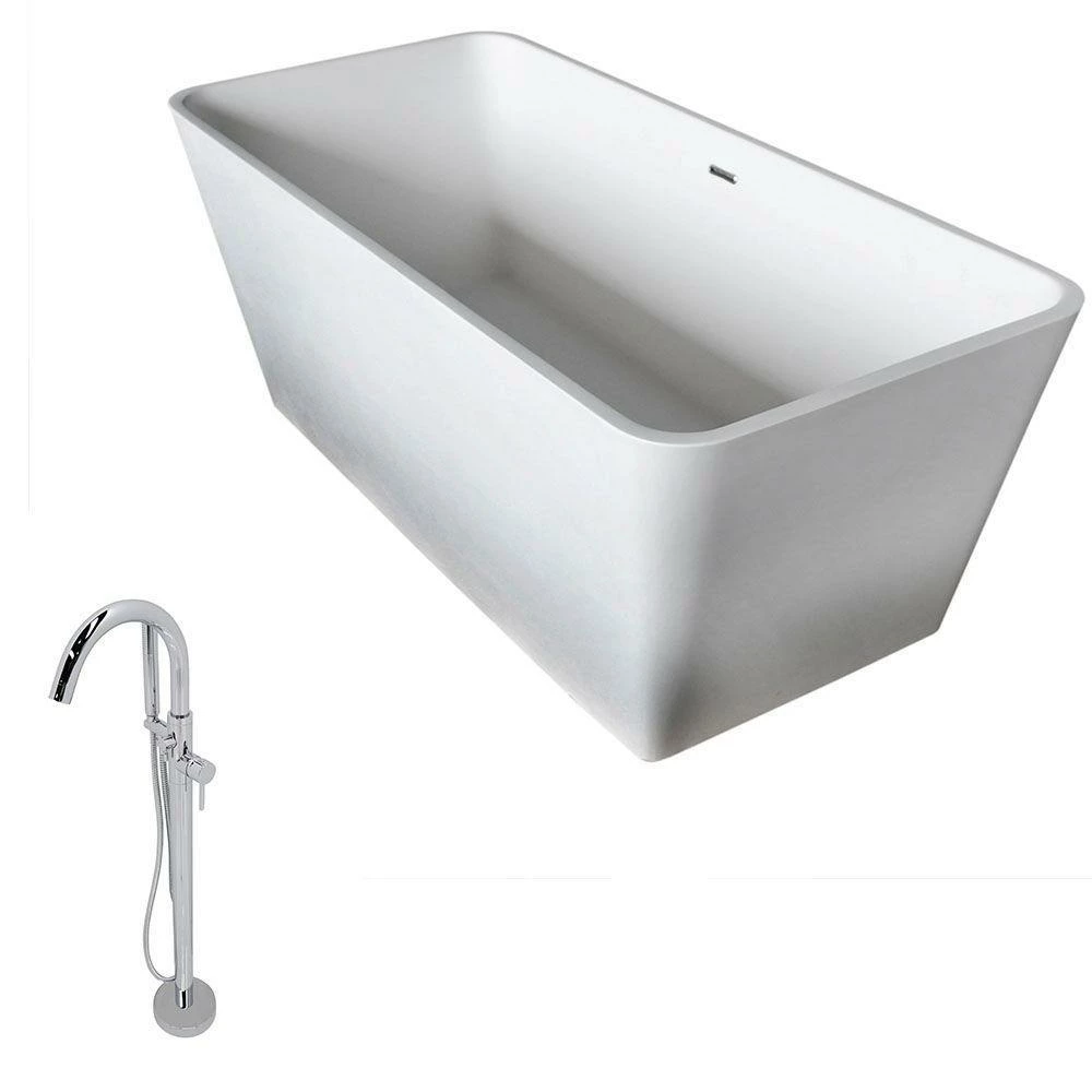 ANZZI Cenere Series 4.9 Ft. Man-Made Stone Classic Freestanding Flatbottom Non-Whirlpool Bathtub In Matte White With Freestanding Faucet 1 ANZZI Cenere Series 4.9 Ft. Man-Made Stone Classic Freestanding Flatbottom Non-Whirlpool Bathtub In Matte White With Freestanding Faucet