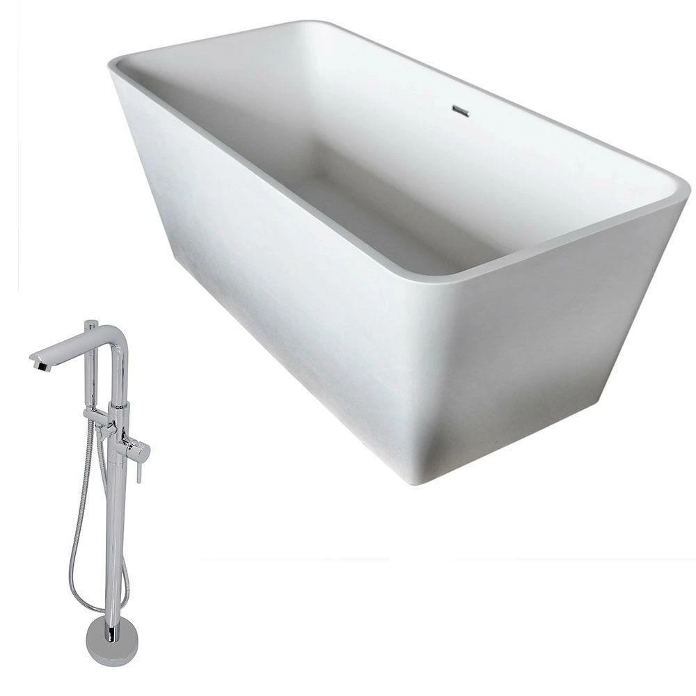 ANZZI Cenere Series 4.9 Ft. Man-Made Stone Classic Freestanding Flatbottom Non-Whirlpool Bathtub In Matte White With Freestanding Faucet 2 ANZZI Cenere Series 4.9 Ft. Man-Made Stone Classic Freestanding Flatbottom Non-Whirlpool Bathtub In Matte White With Freestanding Faucet - Image 2