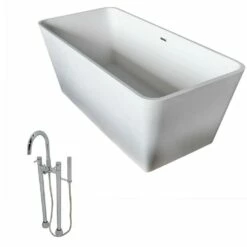 ANZZI Cenere Series 4.9 Ft. Man-Made Stone Classic Freestanding Flatbottom Non-Whirlpool Bathtub In Matte White With Freestanding Faucet 22 ANZZI Cenere Series 4.9 Ft. Man-Made Stone Classic Freestanding Flatbottom Non-Whirlpool Bathtub In Matte White With Freestanding Faucet -Hansgrohe Shop FT501 0027