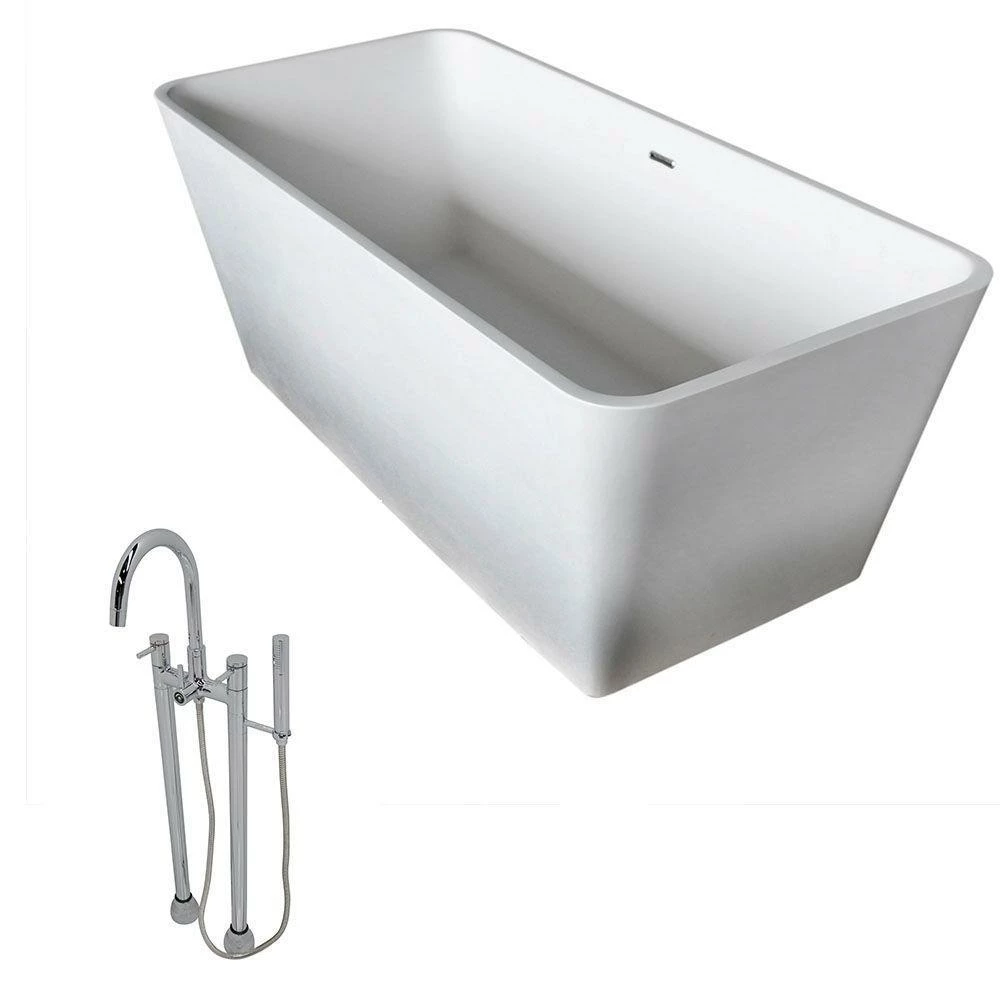 ANZZI Cenere Series 4.9 Ft. Man-Made Stone Classic Freestanding Flatbottom Non-Whirlpool Bathtub In Matte White With Freestanding Faucet 3 ANZZI Cenere Series 4.9 Ft. Man-Made Stone Classic Freestanding Flatbottom Non-Whirlpool Bathtub In Matte White With Freestanding Faucet - Image 3