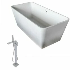 ANZZI Cenere Series 4.9 Ft. Man-Made Stone Classic Freestanding Flatbottom Non-Whirlpool Bathtub In Matte White With Freestanding Faucet 23 ANZZI Cenere Series 4.9 Ft. Man-Made Stone Classic Freestanding Flatbottom Non-Whirlpool Bathtub In Matte White With Freestanding Faucet -Hansgrohe Shop FT501 0028