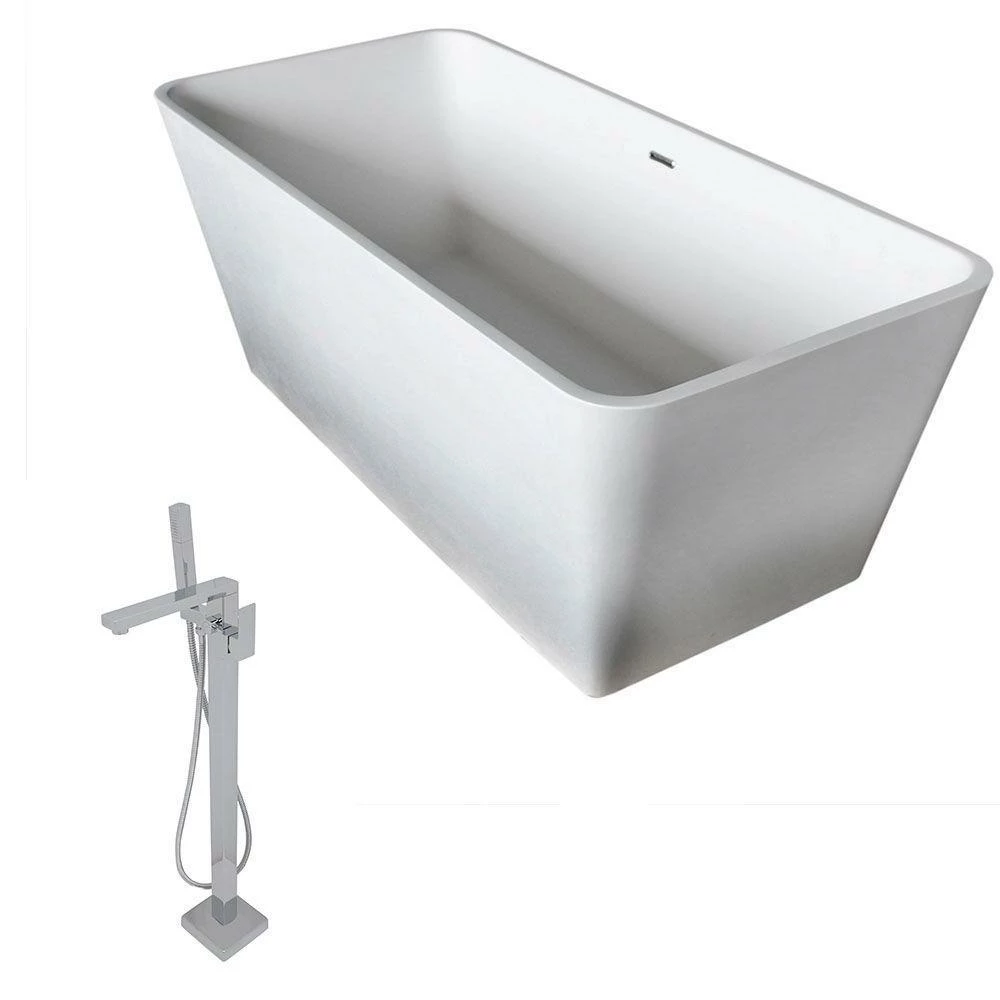 ANZZI Cenere Series 4.9 Ft. Man-Made Stone Classic Freestanding Flatbottom Non-Whirlpool Bathtub In Matte White With Freestanding Faucet 4 ANZZI Cenere Series 4.9 Ft. Man-Made Stone Classic Freestanding Flatbottom Non-Whirlpool Bathtub In Matte White With Freestanding Faucet - Image 4