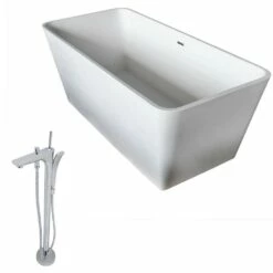 ANZZI Cenere Series 4.9 Ft. Man-Made Stone Classic Freestanding Flatbottom Non-Whirlpool Bathtub In Matte White With Freestanding Faucet 24 ANZZI Cenere Series 4.9 Ft. Man-Made Stone Classic Freestanding Flatbottom Non-Whirlpool Bathtub In Matte White With Freestanding Faucet -Hansgrohe Shop FT501 0029