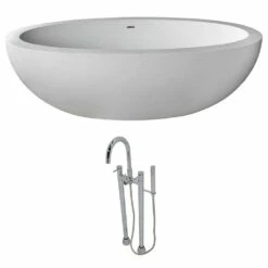 ANZZI Lusso Series 6.3 Ft. Man-Made Stone Classic Freestanding Flatbottom Non-Whirlpool Bathtub In Matte White With Freestanding Faucet 22 ANZZI Lusso Series 6.3 Ft. Man-Made Stone Classic Freestanding Flatbottom Non-Whirlpool Bathtub In Matte White With Freestanding Faucet -Hansgrohe Shop FT504 0027