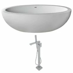 ANZZI Lusso Series 6.3 Ft. Man-Made Stone Classic Freestanding Flatbottom Non-Whirlpool Bathtub In Matte White With Freestanding Faucet 23 ANZZI Lusso Series 6.3 Ft. Man-Made Stone Classic Freestanding Flatbottom Non-Whirlpool Bathtub In Matte White With Freestanding Faucet -Hansgrohe Shop FT504 0028