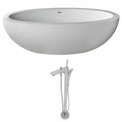 ANZZI Lusso Series 6.3 Ft. Man-Made Stone Classic Freestanding Flatbottom Non-Whirlpool Bathtub In Matte White With Freestanding Faucet 24 ANZZI Lusso Series 6.3 Ft. Man-Made Stone Classic Freestanding Flatbottom Non-Whirlpool Bathtub In Matte White With Freestanding Faucet -Hansgrohe Shop FT504 0029