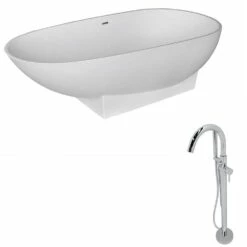 ANZZI Volo Series 5.9 Ft. Man-Made Stone Classic Freestanding Flatbottom Non-Whirlpool Bathtub In Matte White With Freestanding Faucet 15 ANZZI Volo Series 5.9 Ft. Man-Made Stone Classic Freestanding Flatbottom Non-Whirlpool Bathtub In Matte White With Freestanding Faucet -Hansgrohe Shop FT506 0025