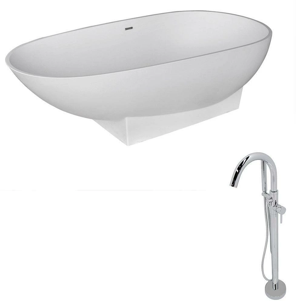 ANZZI Volo Series 5.9 Ft. Man-Made Stone Classic Freestanding Flatbottom Non-Whirlpool Bathtub In Matte White With Freestanding Faucet 5 ANZZI Volo Series 5.9 Ft. Man-Made Stone Classic Freestanding Flatbottom Non-Whirlpool Bathtub In Matte White With Freestanding Faucet - Image 5