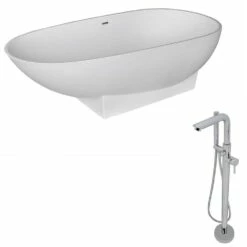 ANZZI Volo Series 5.9 Ft. Man-Made Stone Classic Freestanding Flatbottom Non-Whirlpool Bathtub In Matte White With Freestanding Faucet 16 ANZZI Volo Series 5.9 Ft. Man-Made Stone Classic Freestanding Flatbottom Non-Whirlpool Bathtub In Matte White With Freestanding Faucet -Hansgrohe Shop FT506 0026