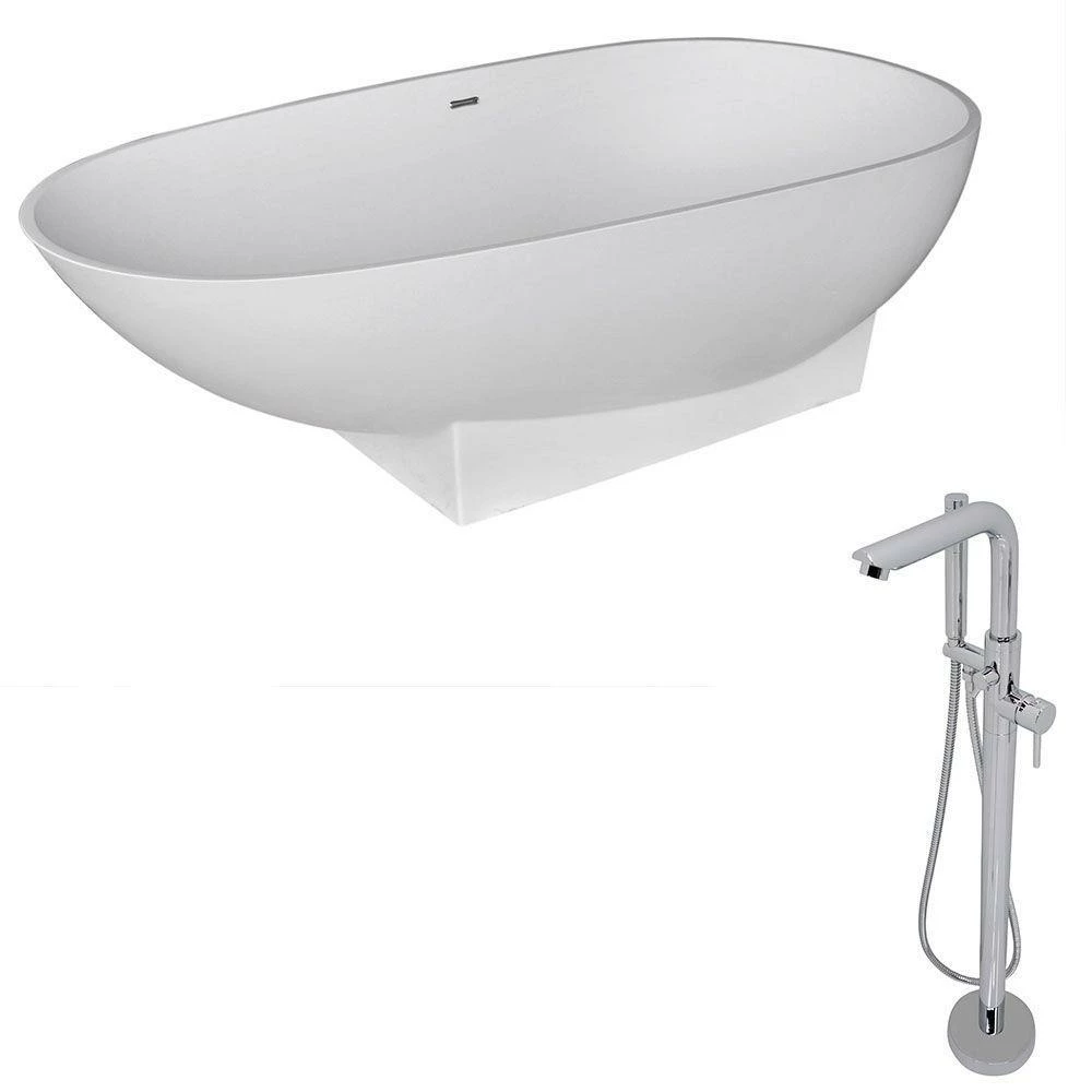 ANZZI Volo Series 5.9 Ft. Man-Made Stone Classic Freestanding Flatbottom Non-Whirlpool Bathtub In Matte White With Freestanding Faucet 6 ANZZI Volo Series 5.9 Ft. Man-Made Stone Classic Freestanding Flatbottom Non-Whirlpool Bathtub In Matte White With Freestanding Faucet - Image 6