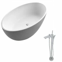 ANZZI Cestino Series 5.5 Ft. Man-Made Stone Classic Freestanding Flatbottom Non-Whirlpool Bathtub In Matte White With Freestanding Faucet -Hansgrohe Shop FT510 0029