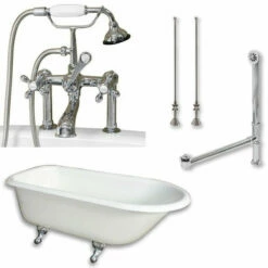 Cambridge Plumbing Cast-Iron Rolled Rim Clawfoot Tub 55" By 30" With 7" Deck Mount Faucet Drillings And Faucet Complete Plumbing Package -Hansgrohe Shop RR55 463D 6 PKG CP 7DH