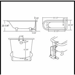 Cambridge Plumbing Cast-Iron Rolled Rim Clawfoot Tub 55" X 30" -Hansgrohe Shop RR55 Spec