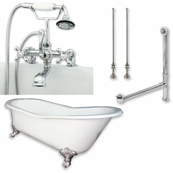 Cambridge Plumbing Cast Iron Slipper Clawfoot Tub 61" X 30" With 7" Deck Mount Faucet Drillings And Complete Plumbing Package 2 Cambridge Plumbing Cast Iron Slipper Clawfoot Tub 61" X 30" With 7" Deck Mount Faucet Drillings And Complete Plumbing Package - Image 2