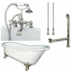 Cambridge Plumbing Cast Iron Slipper Clawfoot Tub 67" X 30" With 7" Deck Mount Faucet Drillings And Complete Plumbing Package