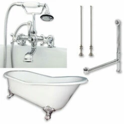 Cambridge Plumbing Cast Iron Slipper Clawfoot Tub 67" X 30" With 7" Deck Mount Faucet Drillings And Complete Plumbing Package -Hansgrohe Shop ST67 463D 2 PKG CP 7DH