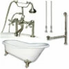 Cambridge Plumbing Cast Iron Slipper Clawfoot Tub 67" By 30" With 7" Deck Mount Faucet Drillings And Faucet Great Plumbing Package Deck Mount Risers