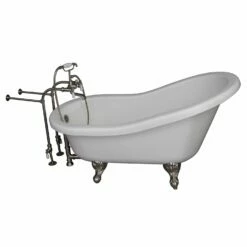 Barclay TKADTS60-WBN1 Fillmore 60″ Acrylic Slipper Premium Tub Kit In White With Brushed Nickel Accessories