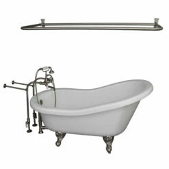 Barclay TKADTS67-WBN5 Isadora 67″ Acrylic Slipper Tub Kit In White – Brushed Nickel Accessories