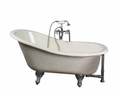 Barclay TKATS60-BCP2 Estelle 60″ Acrylic Slipper Premium Tub Kit In Bisque With Polished Chrome Accessories
