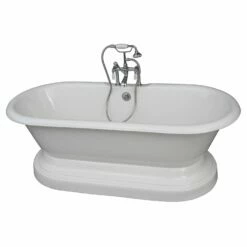 Barclay TKCTDRHB-CP1 Duet 67″ Cast Iron Double Roll Top Tub Kit With Polished Chrome Accessories