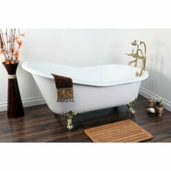 Kingston Brass Aqua Eden 61" Cast Iron Safe & Anti-Slide Slipper Freestanding Bathtub With 7" Faucet Drillings - NHVCT7D653129 -Hansgrohe Shop VCT7D653129B2 CC103T2 FT