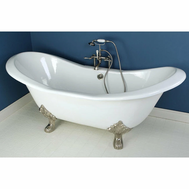 Kingston Brass Aqua Eden 72" Cast Iron Double Slipper Clawfoot Freestanding Bathtub 9 Kingston Brass Aqua Eden 72" Cast Iron Double Slipper Clawfoot Freestanding Bathtub - Image 9