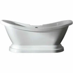 Kingston Brass Aqua Eden 69" Contemporary Pedestal Double Slipper Acrylic Freestanding Bathtub With 7" Deck Drillings, White - VT7DS692828P