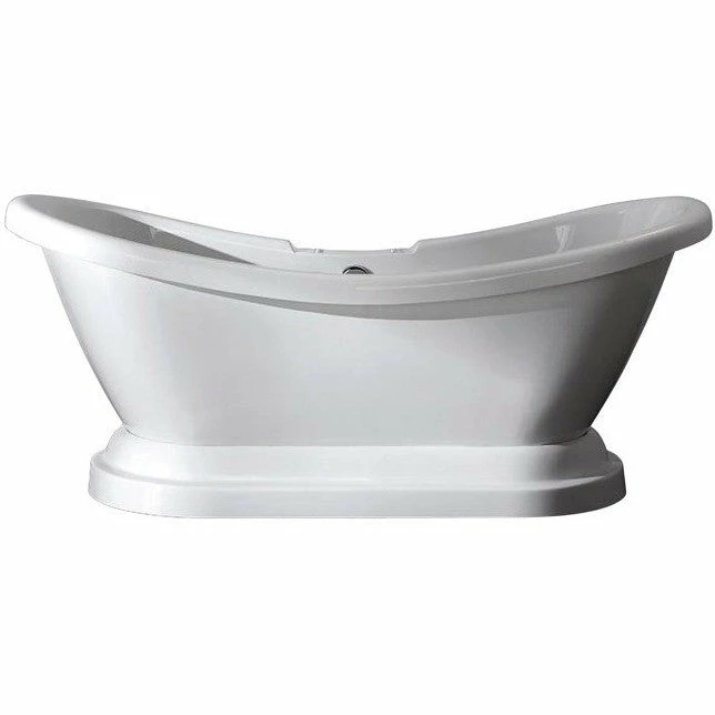 Kingston Brass Aqua Eden 69" Contemporary Pedestal Double Slipper Acrylic Freestanding Bathtub With 7" Deck Drillings, White - VT7DS692828P 1 Kingston Brass Aqua Eden 69" Contemporary Pedestal Double Slipper Acrylic Freestanding Bathtub With 7" Deck Drillings, White - VT7DS692828P