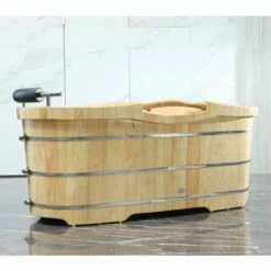 Alfi Brand AB1163 61" Free Standing Wood Bath With Cushion Headrest -Hansgrohe Shop ab1163 1