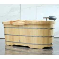 Alfi Brand AB1163 61" Free Standing Wood Bath With Cushion Headrest