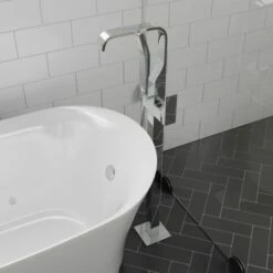 Alfi Brand AB2180 Floor Mount Tub Filler With Shower Head Polished/Brushed