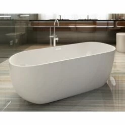 ALFI Brand AB8838 59 Inch White Oval Acrylic Free Standing Soaking Bathtub