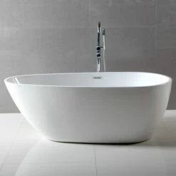 ALFI Brand AB8861 59 Inch White Oval Acrylic Free Standing Soaking Bathtub