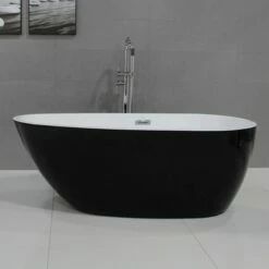 ALFI Brand AB8862 59 Inch Black & White Oval Acrylic Free Standing Soaking Bathtub