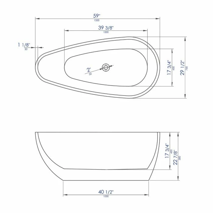 ALFI Brand AB8862 59 Inch Black & White Oval Acrylic Free Standing Soaking Bathtub 3 ALFI Brand AB8862 59 Inch Black & White Oval Acrylic Free Standing Soaking Bathtub - Image 3
