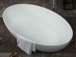 ALFI Brand AB9941 67" White Oval Solid Surface Smooth Resin Soaking Bathtub