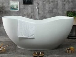 ALFI Brand AB9949 66" White Solid Surface Smooth Resin Soaking Bathtub