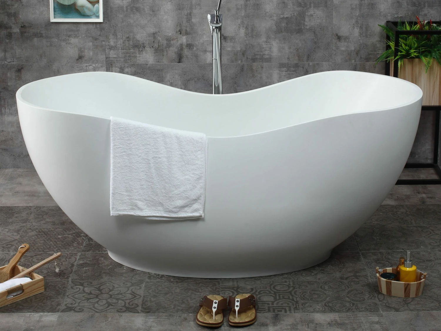 ALFI Brand AB9949 66" White Solid Surface Smooth Resin Soaking Bathtub 4 ALFI Brand AB9949 66" White Solid Surface Smooth Resin Soaking Bathtub - Image 4