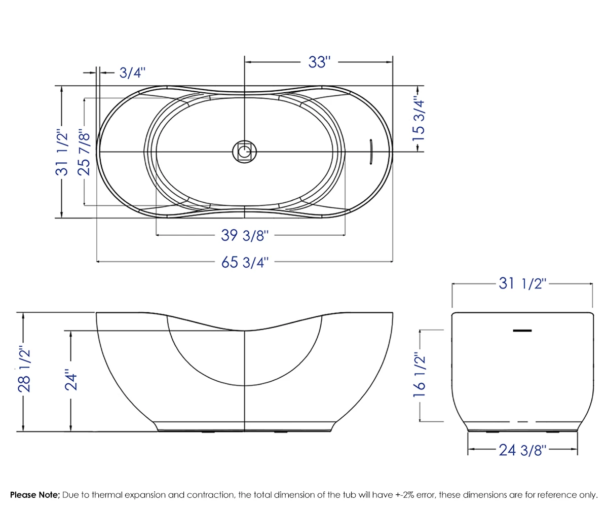 ALFI Brand AB9949 66" White Solid Surface Smooth Resin Soaking Bathtub 7 ALFI Brand AB9949 66" White Solid Surface Smooth Resin Soaking Bathtub - Image 7