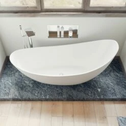 ALFI Brand AB9951 73" White Solid Surface Smooth Resin Soaking Slipper Bathtub -Hansgrohe Shop ab9951 1 4