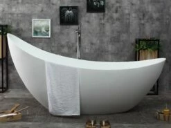 ALFI Brand AB9951 73" White Solid Surface Smooth Resin Soaking Slipper Bathtub -Hansgrohe Shop ab9951 5