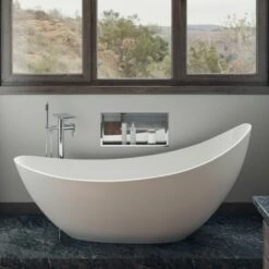 ALFI Brand AB9951 73" White Solid Surface Smooth Resin Soaking Slipper Bathtub -Hansgrohe Shop ab9951 6
