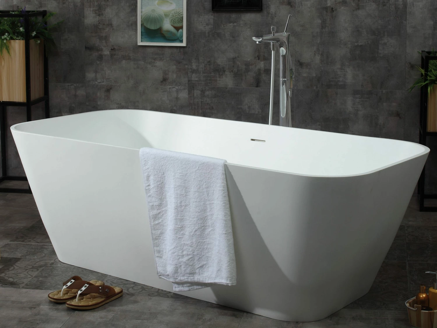 ALFI Brand AB9952 67" White Rectangular Solid Surface Smooth Resin Soaking Bathtub 6 ALFI Brand AB9952 67" White Rectangular Solid Surface Smooth Resin Soaking Bathtub - Image 6