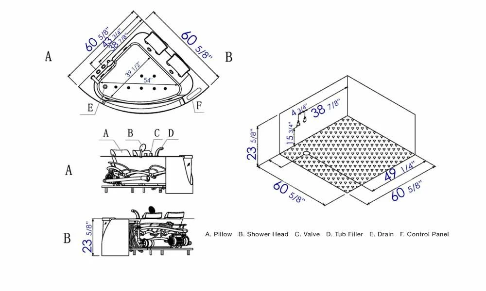EAGO AM199ETL 5ft Clear Rounded Corner Acrylic Whirlpool Bathtub For Two 6 EAGO AM199ETL 5ft Clear Rounded Corner Acrylic Whirlpool Bathtub For Two - Image 6