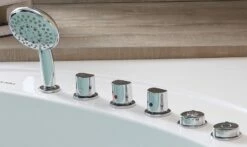 EAGO AM200 5' Rounded Modern Double Seat Corner Whirlpool Bath Tub With Fixtures -Hansgrohe Shop am200 1 1