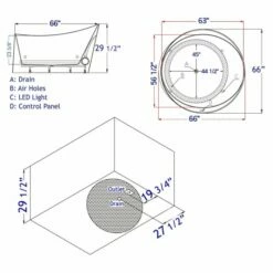 EAGO AM2130 66 Inch Round Freestanding Acrylic Air Bubble Bathtub -Hansgrohe Shop am2130 d 1