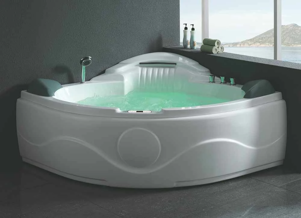 EAGO AM505ETL 61'' 2 Person 14 Jets Corner Waterfall White Whirlpool Bathtub 1 EAGO AM505ETL 61'' 2 Person 14 Jets Corner Waterfall White Whirlpool Bathtub
